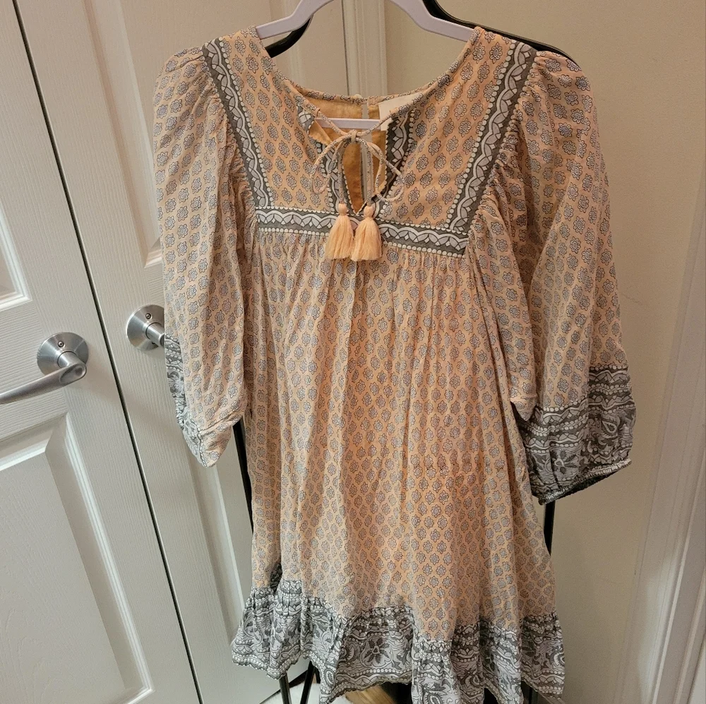 Cleobella Peach and Black Boho Tunic Dress - Picture 2 of 8